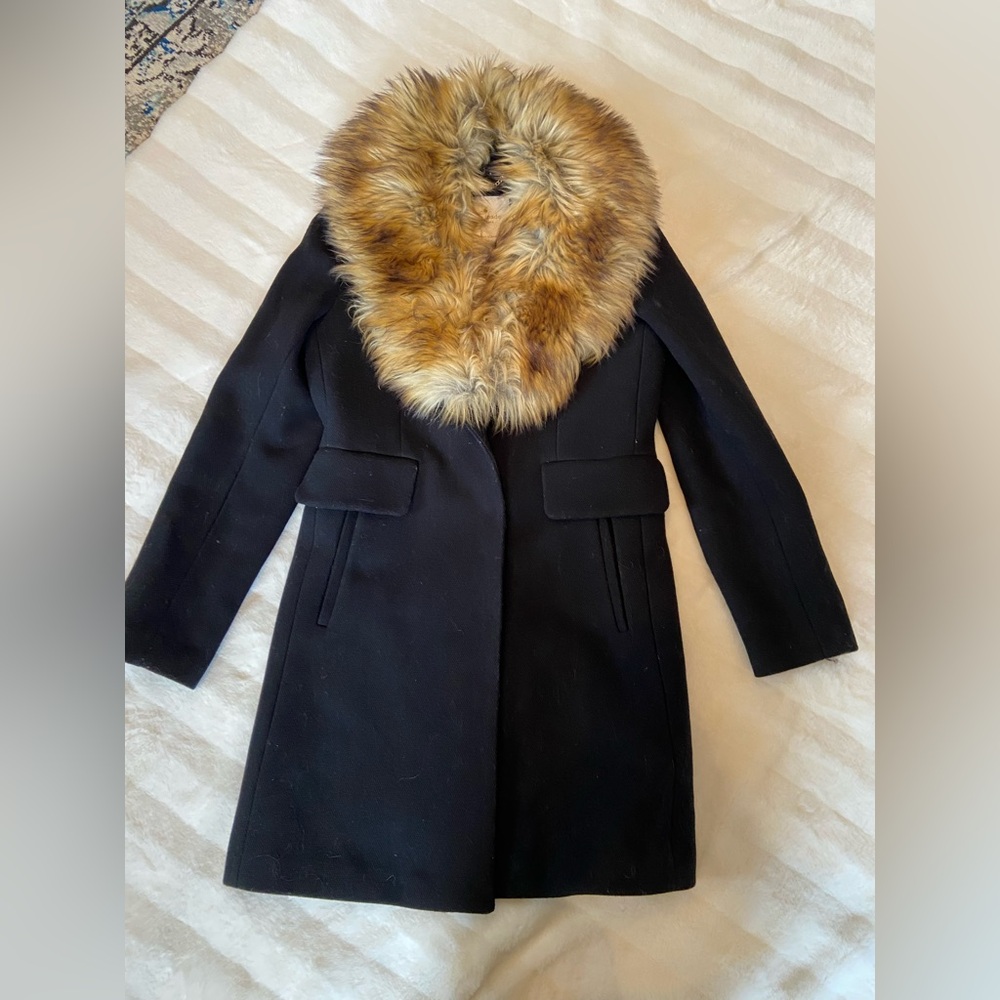 Kate Spade pea coat XS-TP black with removable fur